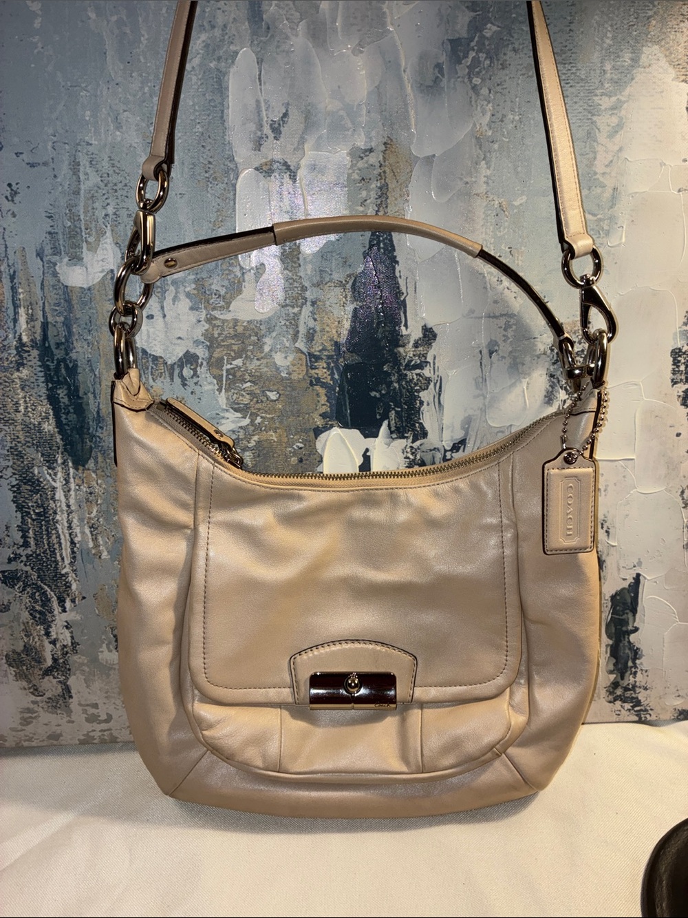 Genuine Coach Kristen  HOBO Cream Leather Bag with Front Flap Pocket F22306